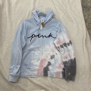 VS Pink Full Zip Hoodie Blue Tie Dye(SZ XL)